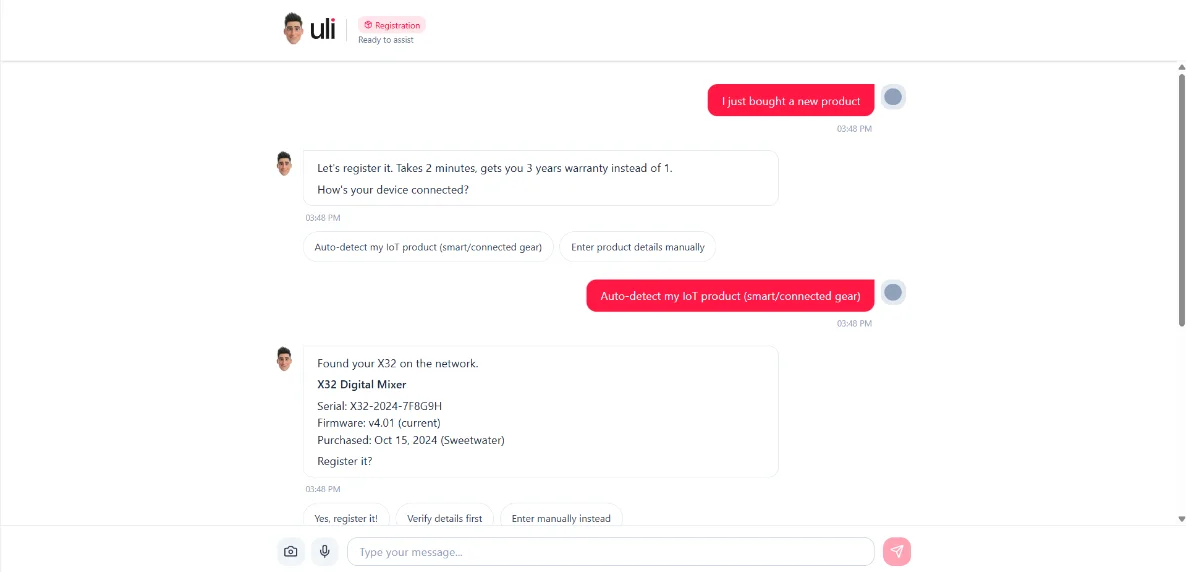 Hey Uli — Product Registration
